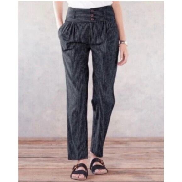 Sundance Pants Womens 6 Black Amelia Striped Linen Blend Pleated Button Casual - Picture 1 of 12
